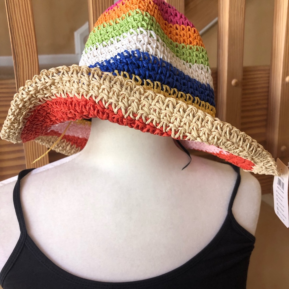 Striped Straw Beach Sun Hat - Multicolor